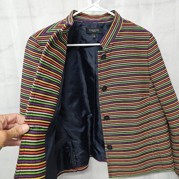 Talbots Blazer Purple Orange Striped Single Breasted Striped Retro 16P - Picture 6 of 11